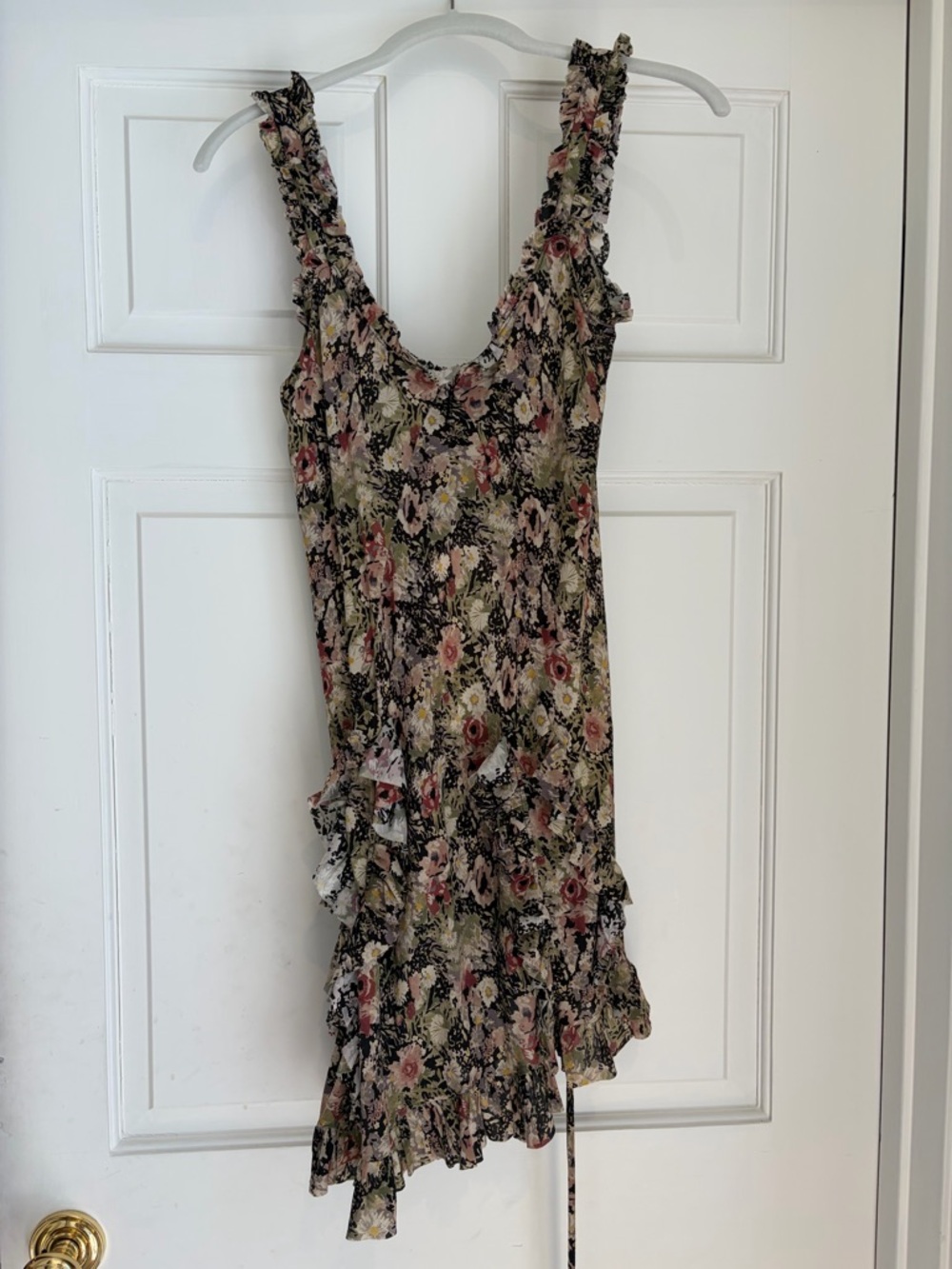 Floral Ruffle Summer Dress - Black & Pink